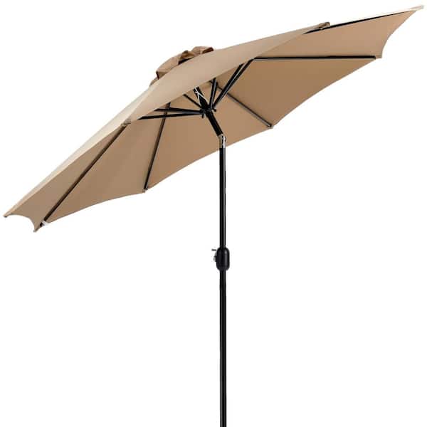 cenadinz 9 ft. Stainless Steel Outdoor Market Patio Umbrella with 8 Ribs/Push Button Tilt/Crank in khaki