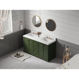 60.6 in. W x 22.4 in. D x 40.7 in. H Freestanding Bathroom Vanity in Venetian Green with 2 White Engineered Stone Top