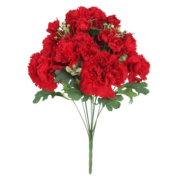 18 in. Red Artificial Carnation Flower Stem Bush Bouquet (Set of 2)