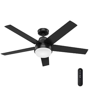 Aerodyne 52 in. Indoor Matte Black Smart Ceiling Fan with Light Kit and Remote Control