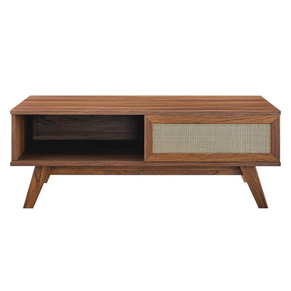 Walnut Rectangular Wood Coffee Table with Storage