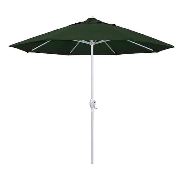 California Umbrella 9 ft. Matted White Aluminum Market Patio Umbrella Auto Tilt in Hunter Green Pacifica