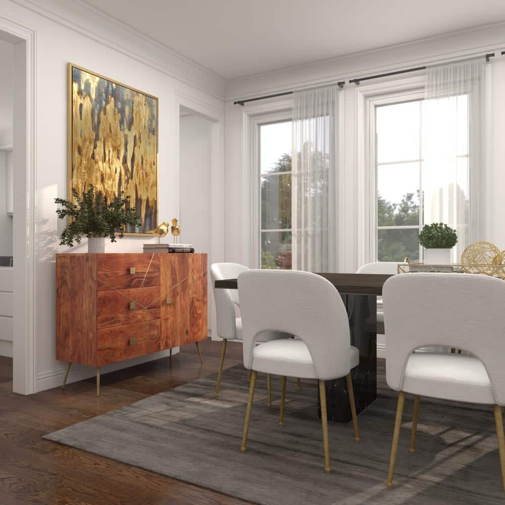 Brown and Gold Metal Wood Buffet with 3 Drawers and 2 Doors