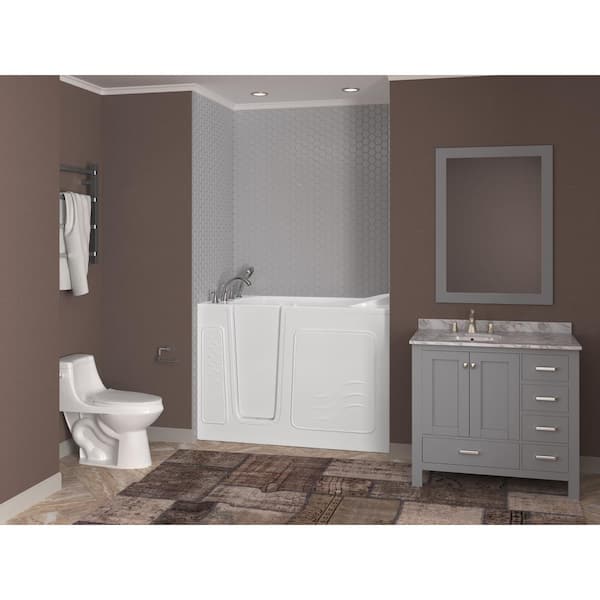 Safe Economy Series 30 in. L x 53 in. W Left Side Drain Air Jetted Bathtub in White with Fast Filling Faucet Set