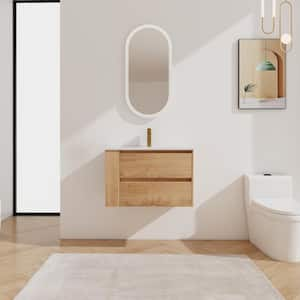 30 in. W x 18.3 in. D x 19.7 in. H Wall Mounted Plywood Bath Vanity in Imitative Oak with White Ceramic Top