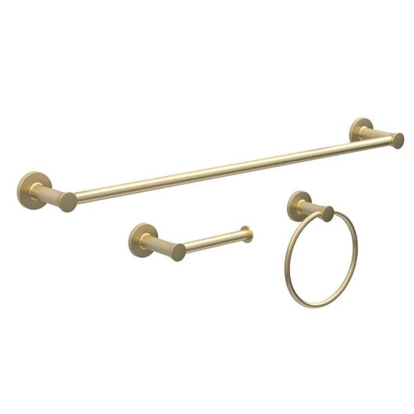 Glacier Bay Lucien 3-Piece Bath Hardware Set with Paper Holder, Towel Bar, and Towel Ring Mounting hardware included in Brushed Gold