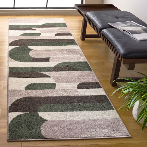 Adirondack 2 ft. x 8 ft. Beige/Green Geometric Parallel Runner Rug