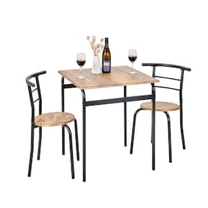 3-Piece Modern Dining Set for 2 : Compact Kitchen Table with Chairs : Small Space Solution, Brown Dining Table Set