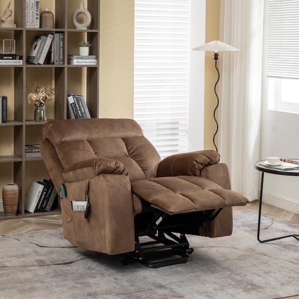 aisword Brown5 Enhanced Flagship Oversized Dual Okin Motor Chenille Recliner LiftSofa with Massage Heating and Assisted Standing, Brown5+Dual Motors