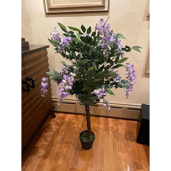Unbranded 48 in. Artificial Wisteria Tree In a 6.5 in. Container with Leaves and Moss