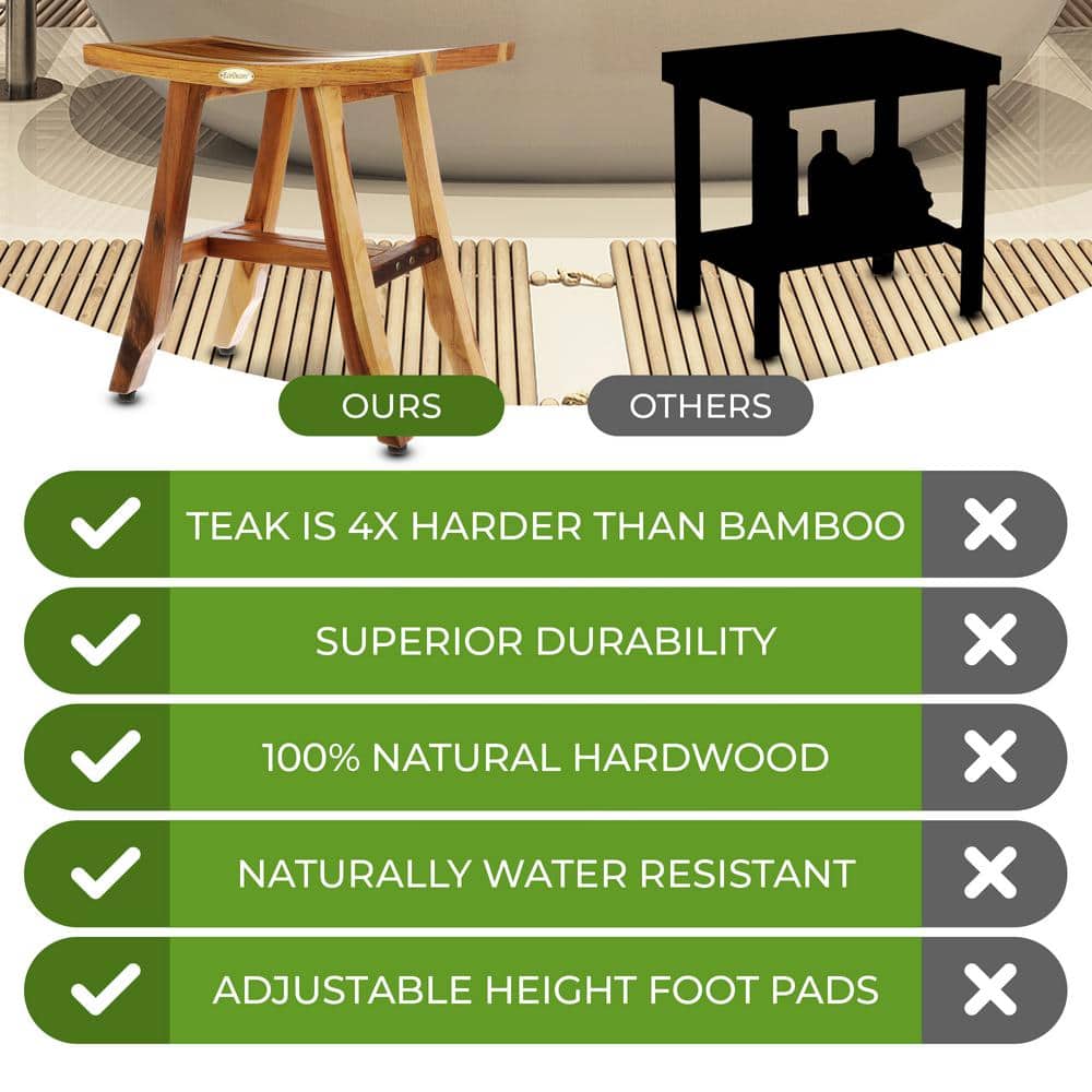 20" Teak Wood Adjustable Shower Bench with Safety Features