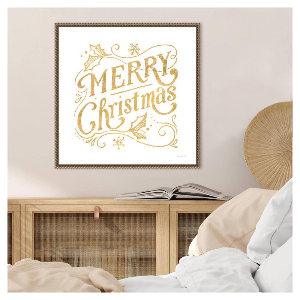 Gold Merry Christmas Quote Canvas Print with Beaded Frame