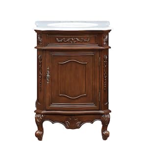 Timeless Home 24 in. W x 21.75 in. D x 34 in. H Single Bathroom Vanity in Coffee with White Marble Top and White Basin