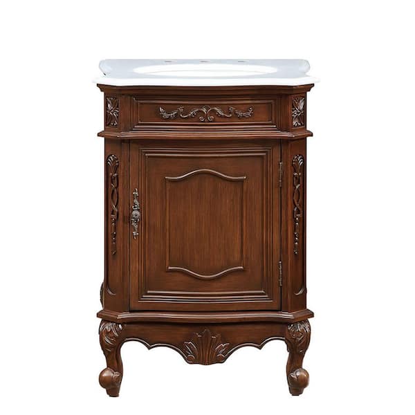 Unbranded Timeless Home 24 in. W x 21.75 in. D x 34 in. H Single Bathroom Vanity in Coffee with White Marble Top and White Basin