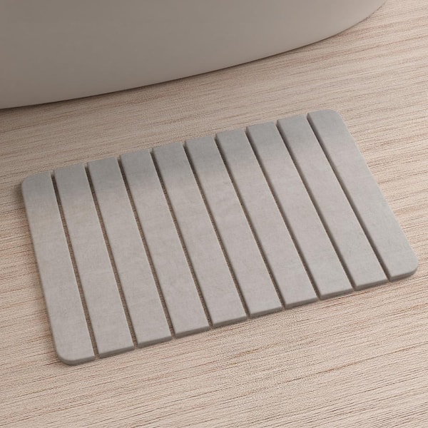 24 in. W. x 15 in. Quick Dry Medium Slatted Gray Rectangle Diatomite Bathmat