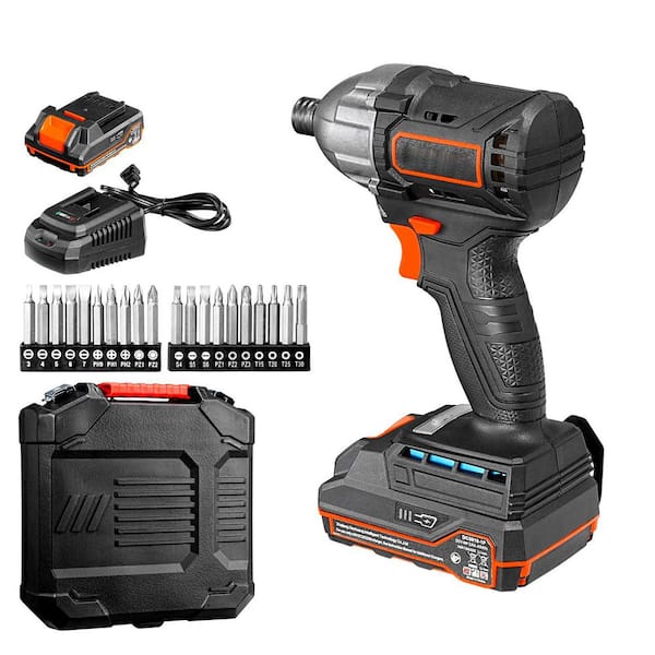 Impact Driver, 2800 RPM 20 V Cordless Impact Driver Kit with Battery and Charger, LED Work Light, 1/4 In. (20-Piece)
