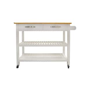 White Wood 45 in. Kitchen Island with 2-Lockable Wheels