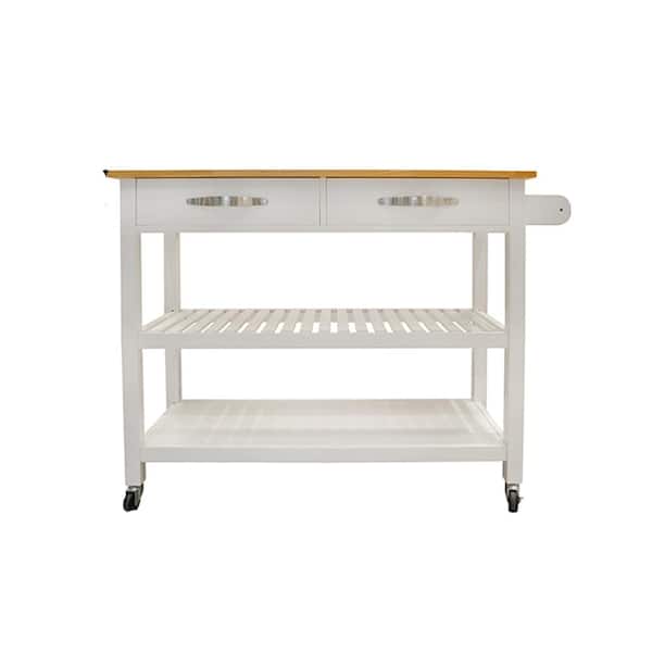 Unbranded White Wood 45 in. Kitchen Island with 2-Lockable Wheels