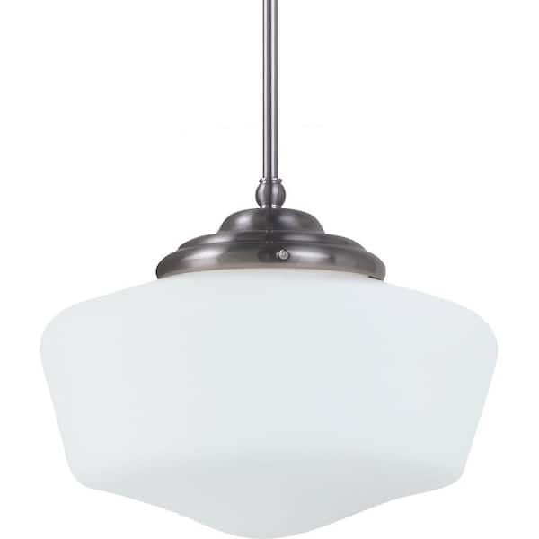 Generation Lighting Academy Medium 11.5 in. W. x 9.75 in. H. 1-Light Brushed Nickel Pendant with Satin White Glass Shade
