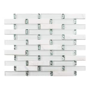 Saga Frozen White 13-1/4 in. x 11-3/4 in. Rectangle Smooth Glass/Stone Mosaic Tile (5.4 sq. ft./Case)