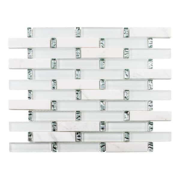 ANDOVA Saga Frozen White 13-1/4 in. x 11-3/4 in. Rectangle Smooth Glass/Stone Mosaic Tile (5.4 sq. ft./Case)