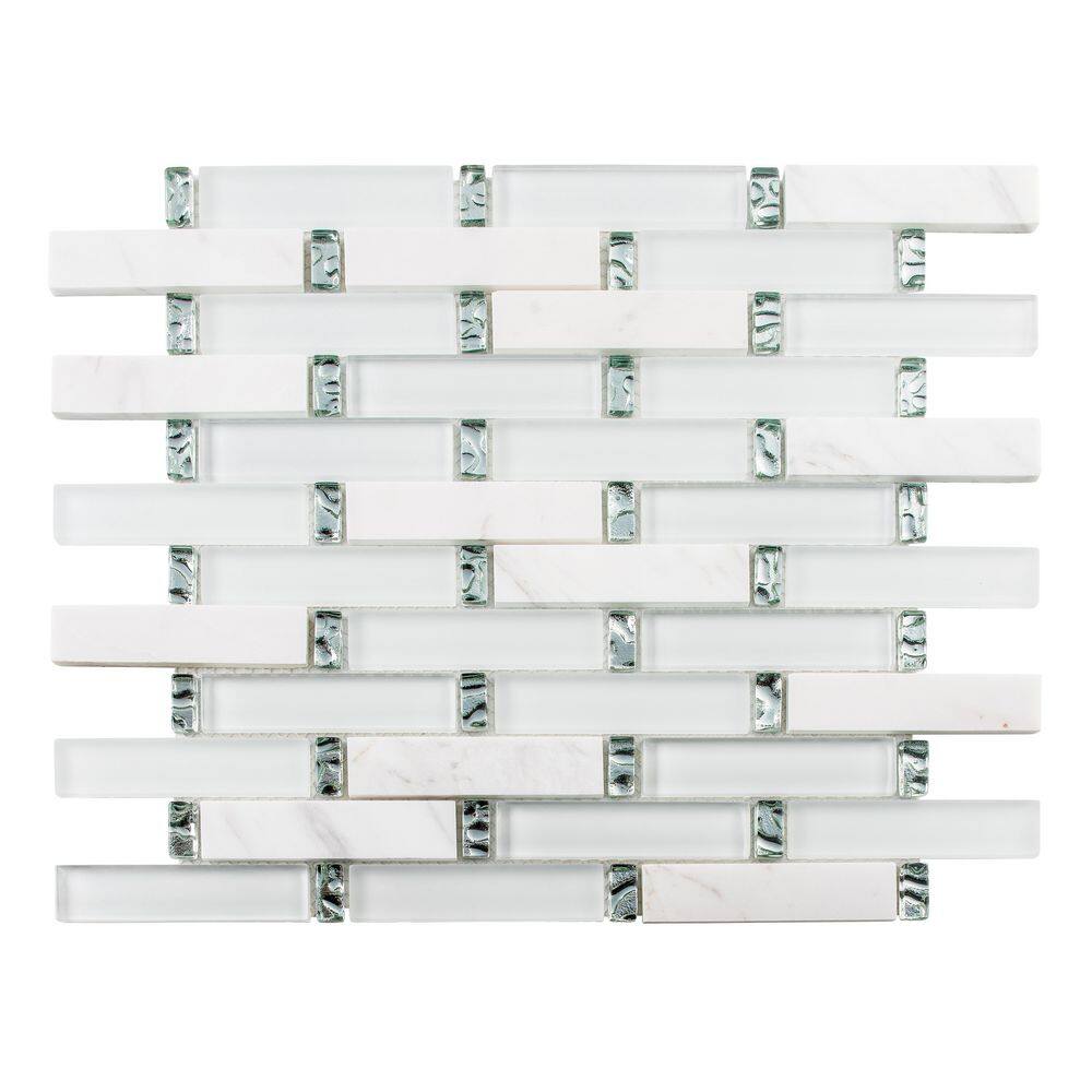 Saga Frozen White 5 in. x 6.5 in. Rectangle Smooth Glass/Natural Stone Mosa