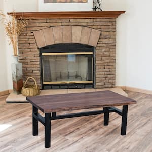 46 in. Black Iron, Cherry Finish, Rectangle, Live Edge Acacia Wood Top Coffee Table