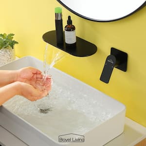 Modern Waterfall Single Handle Wall Mounted Faucet (Use at Basin or Bathtub) with Rough-in Valve in Matte Black Style 1