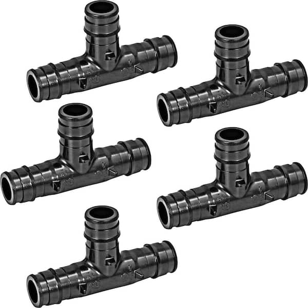 PLUMBFLEX 1-1/4 in. PEX-A Tee Pipe Fitting Plastic Poly Alloy Expansion Barb in Black (Pack of 5)