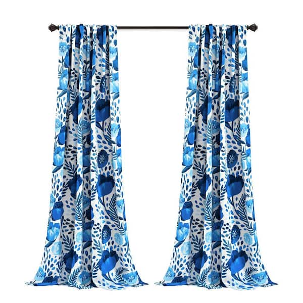 Lush Decor Blue Floral Rod Pocket Room Darkening Curtain - 52 in. W x 95 in. L (Set of 2)