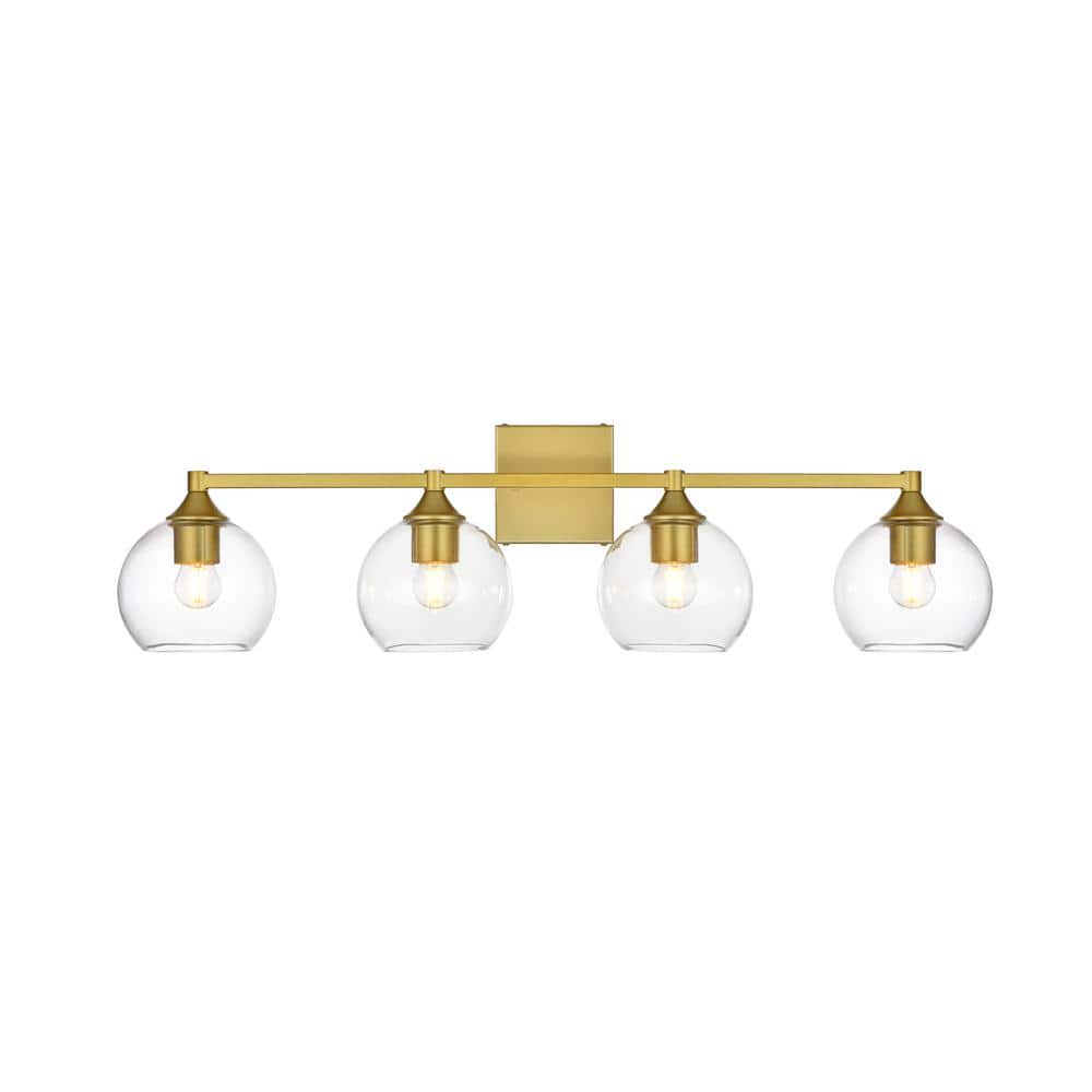 Simply Living 33 in. 4-Light Modern Brass Vanity Light with Clear Round Sha
