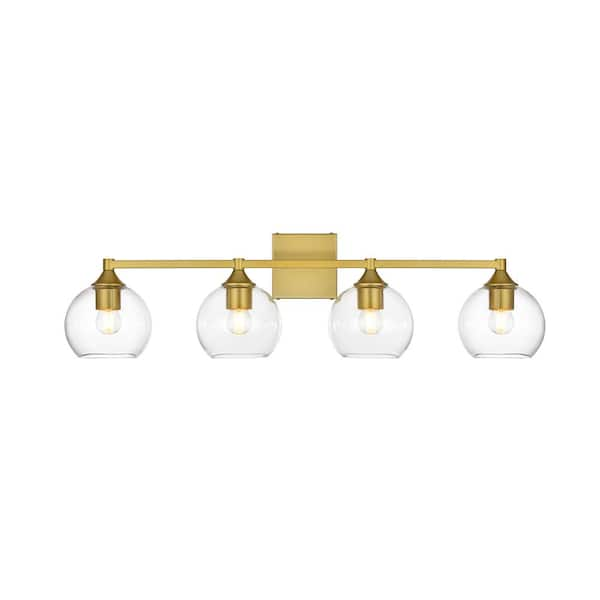 Simply Living 33 in. 4-Light Modern Brass Vanity Light with Clear Round ...