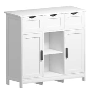 Wooden Storage Cabinet Freestanding with Adjustable Shelf and Double Door, White