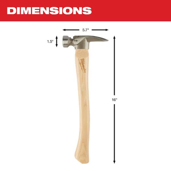 Milwaukee 19 oz. Wood Milled Face Hickory Framing Hammer 48-22