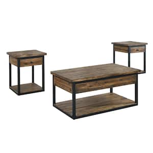 Claremont 24 in. L Brown 20 in. H Rectangle Rustic Wood Set with Coffee Table and End Table with Drawer, 2-Pieces