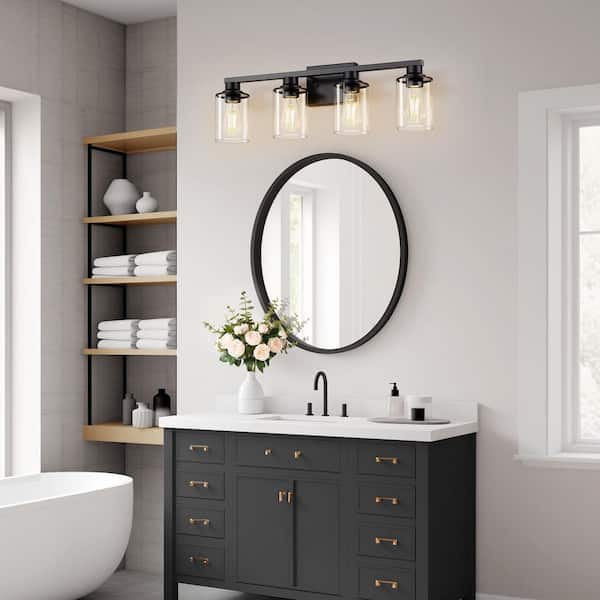 27 in. 4-Light Black Bathroom Lights Over Mirror with Clear Glass Shade,Vanity Lights for Bathroom Hallway Bedroom