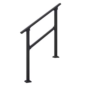 4 ft. Black Iron 4 Step Handrail, Stair Railing Kit for Porch Railing and Deck Hand Rail Fence