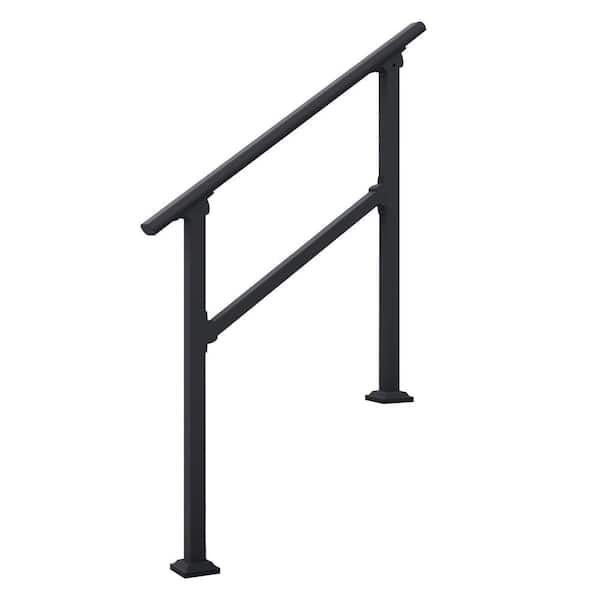 Angel Sar 4 ft. Black Iron 4 Step Handrail, Stair Railing Kit for Porch Railing and Deck Hand Rail Fence