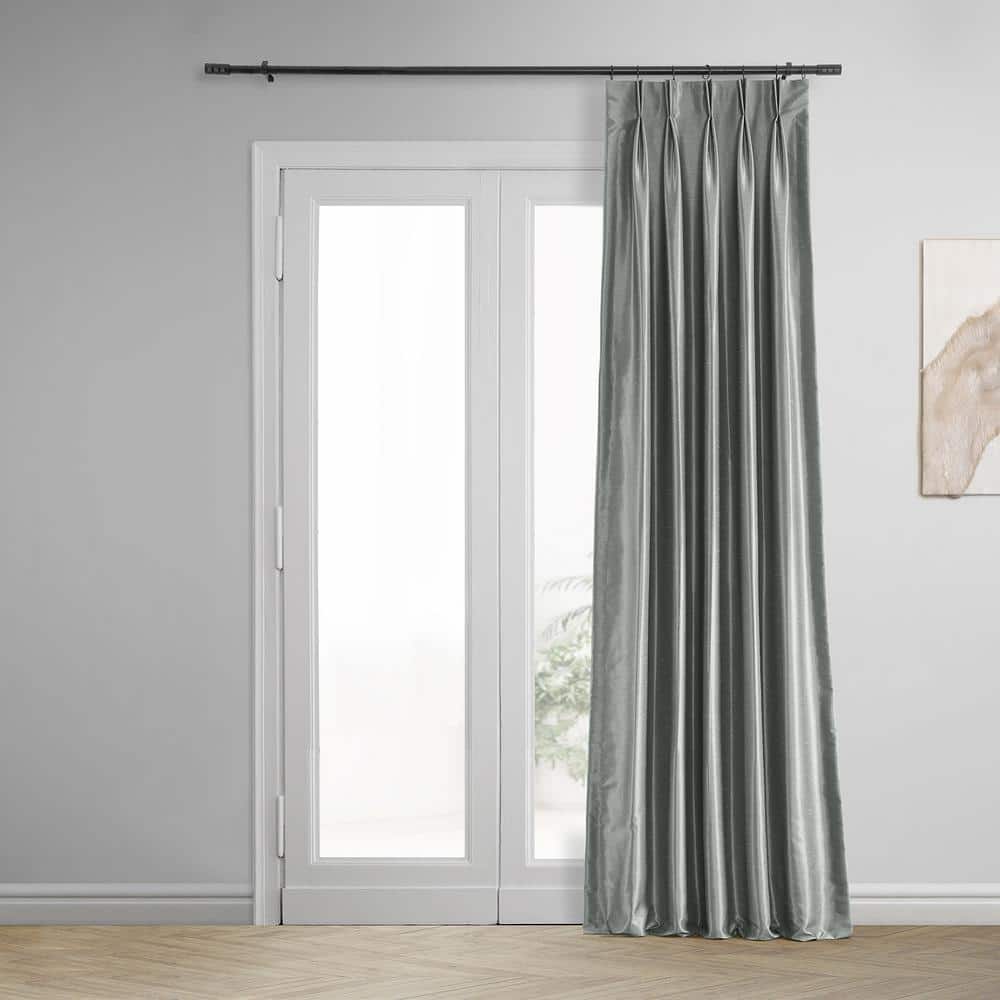 Silver Faux Silk Blackout Pleated Puddle Length Drapes