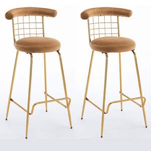 32 in. Camel High Back Metal Frame Bar Stool Pub Stools with Velvet Back and Cushion (Set of 2)