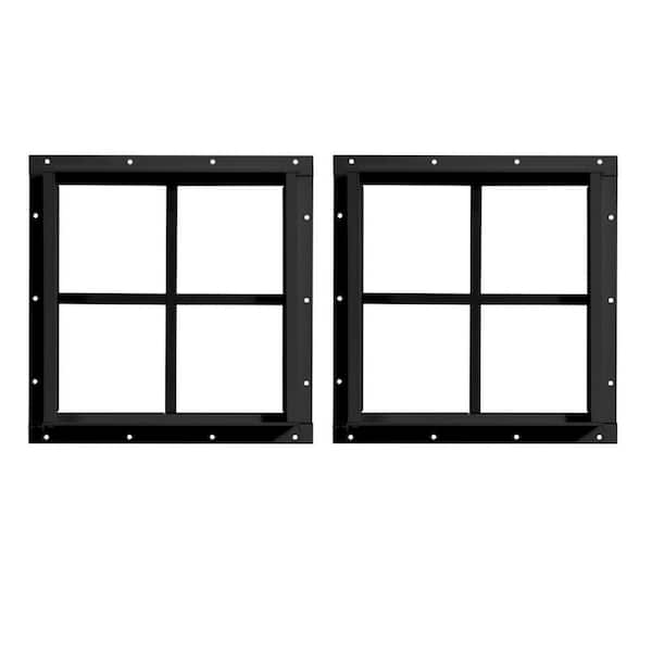 Helhom 2-Pack 12 in. x 12 in. Square Black Shed Windows, Aluminum