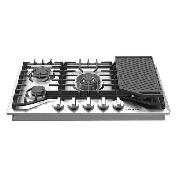 36 in. Recessed Gas Cooktop in Stainless Steel with 5-Burners and Griddle