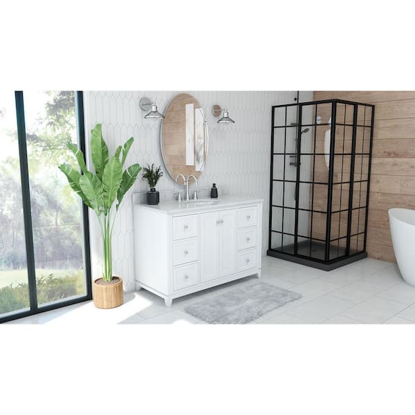 Formosa 48 in. W x 22 in. D x 34 in . H Modern Console Vanity with Oval Undermount Sink - White with White Top