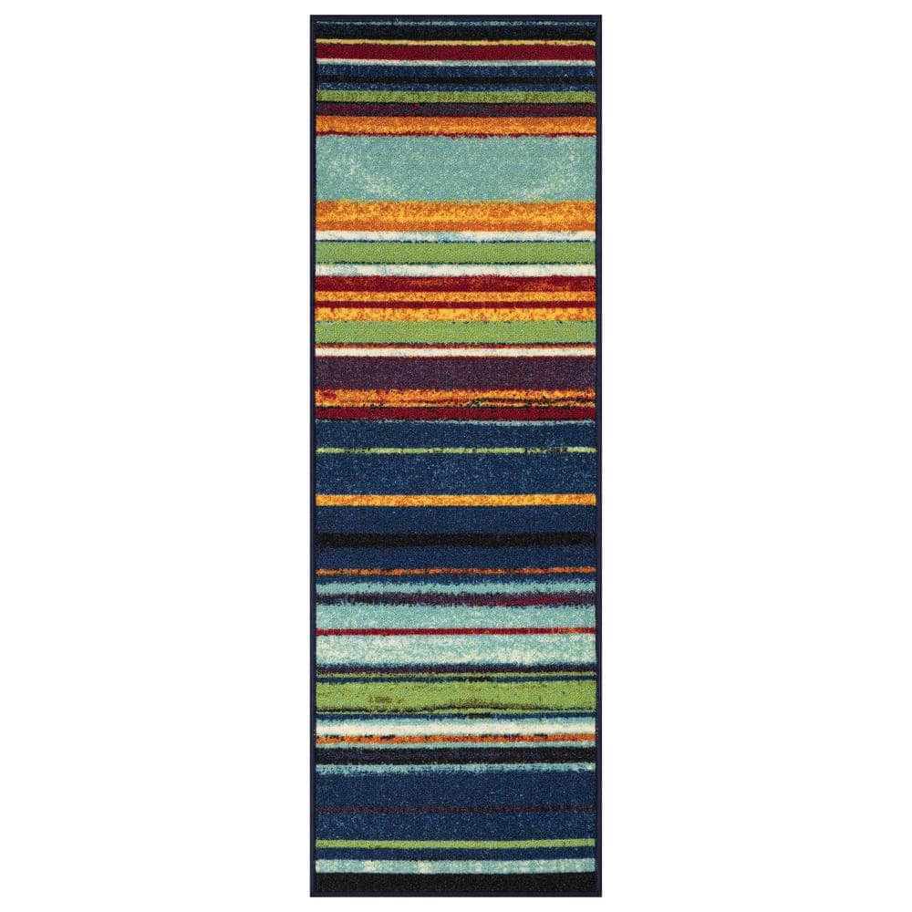 Ottomanson Classics Non-Slip Rubberback Vintage Striped 3x5 Indoor Area Rug, 3'3 x 5', Multicolor Stripes