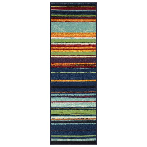 Maxy Home Rubber Backed Runner Rug, 22 x 60 inch (5 ft Runner), Multicolor  Striped, Non Slip, Kitchen Rugs and Mats