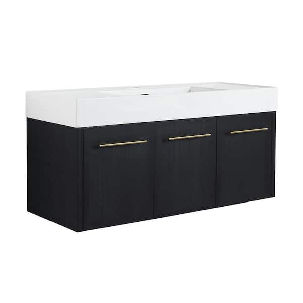 Xspracer Victoria 47 in. W Wall-Mounted Modern Design Single Sink Bath Vanity with Ceramic Top in White and Cabinet in Black