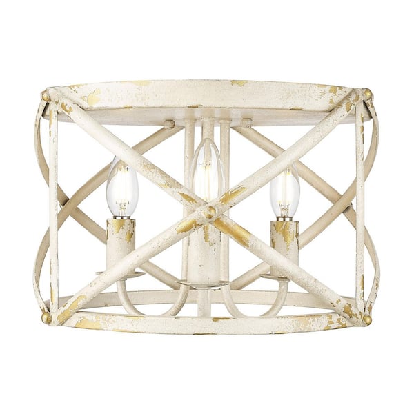 Alcott 15 in. 3-Light Farmhouse Antique Ivory Flush Mount with No Bulbs Included
