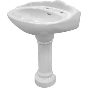 Victorian Vitreous China Rectangular Bathroom Pedestal Vessel Sink in White 8 in. Widespread Faucet Holes