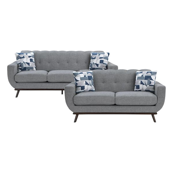 Lazzara Salina 87 in. W. Straight Arm Chenille Rectangle 2-Piece Living Room Sofa Set in Gray