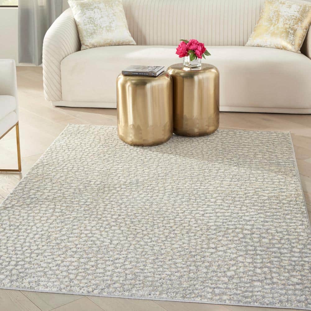 Elysian Pebble Abstract 5' x 7' Ivory/Grey Synthetic Area Rug